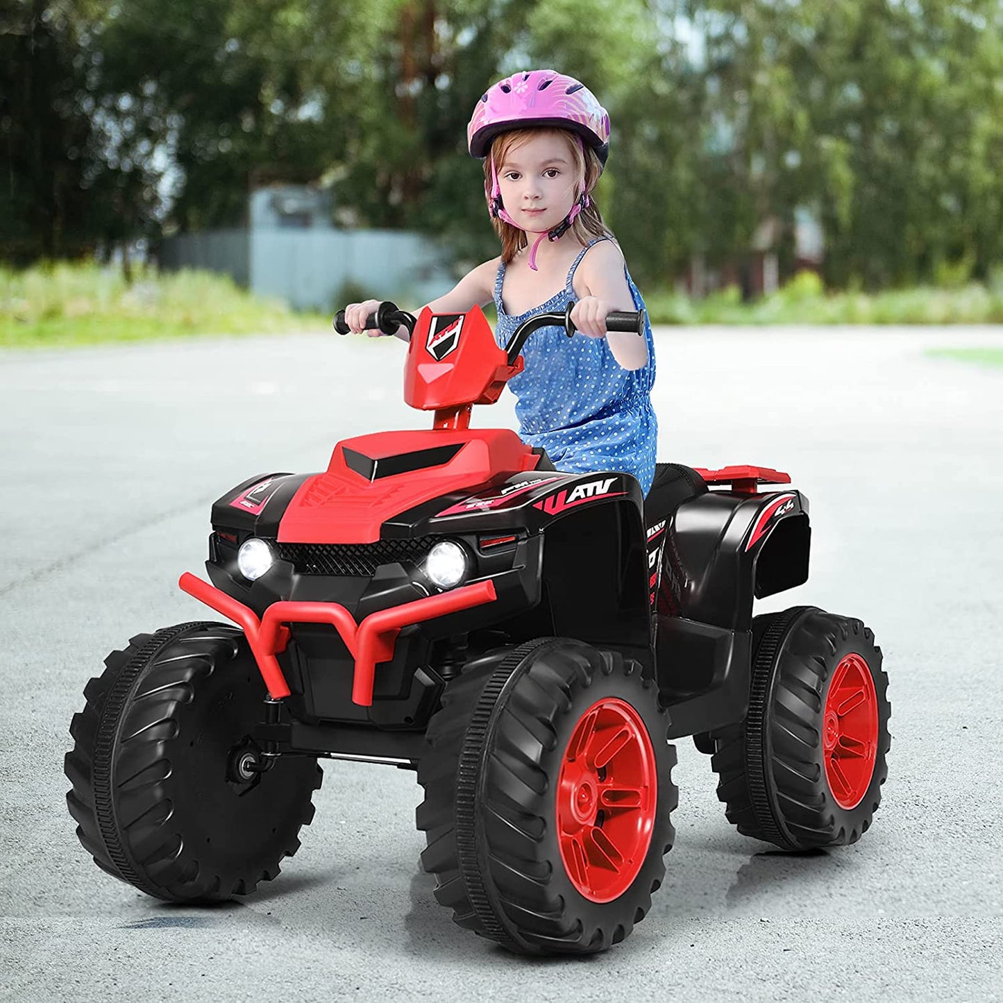Infans 12V Kids 4-Wheeler ATV Quad Ride On Car w/ LED Light & Music Red