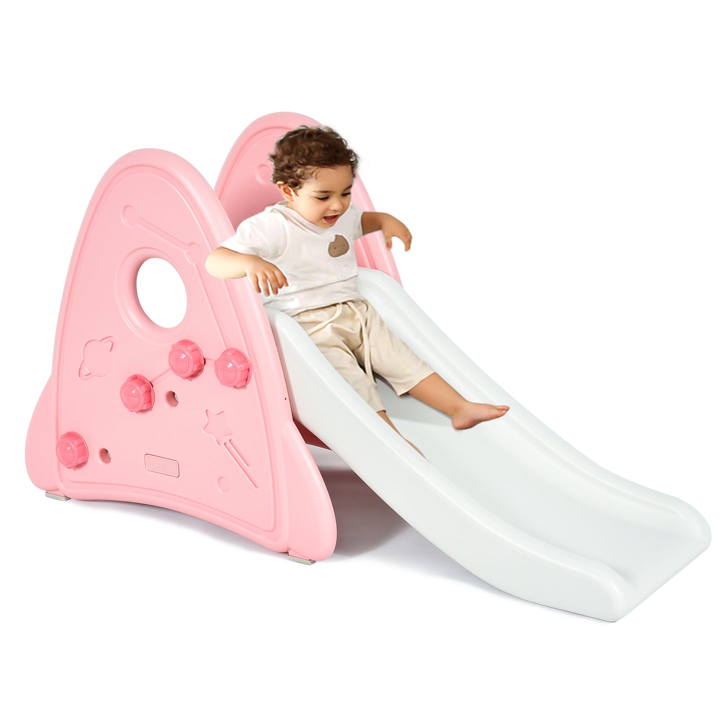 Infans Freestanding Baby Slide Indoor First Play Climber Slide Set for Boys Girls Pink