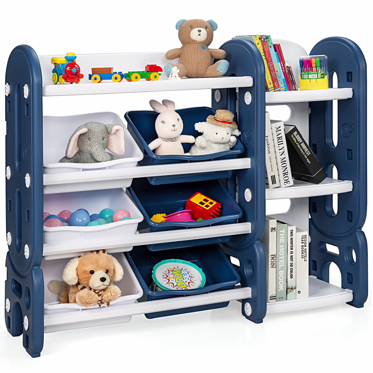 Infans Kids Toy Storage Organizer w/ Bins & Multi-Layer Shelf for Bedroom Playroom Blue