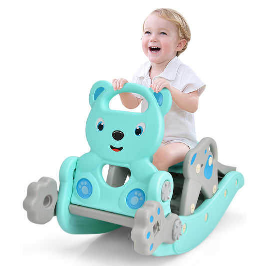 Infans 4-in-1 Rocking Horse & Slide Set Toddler Slide Playset w/Basketball Hoop