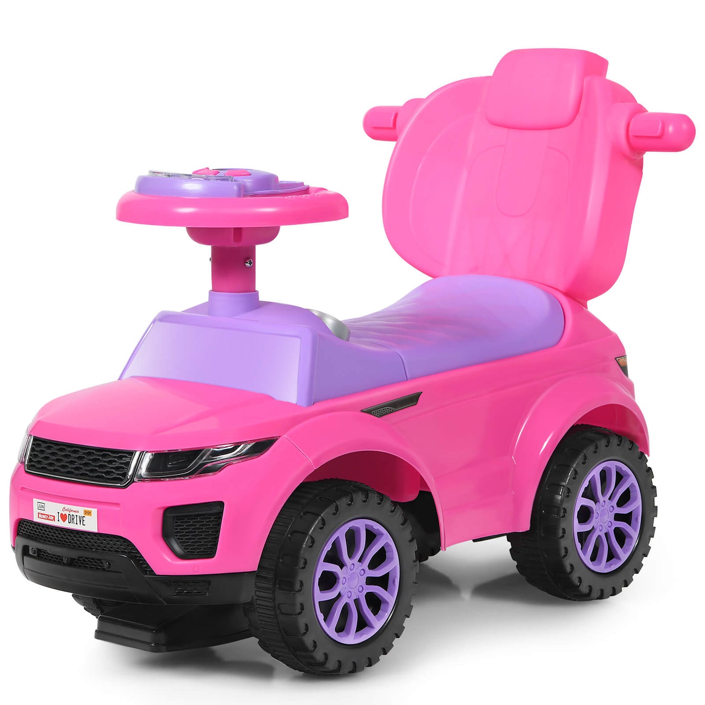 Infans 3 in 1 Ride on Push Car Toddler Stroller Sliding Car w/Music Pink