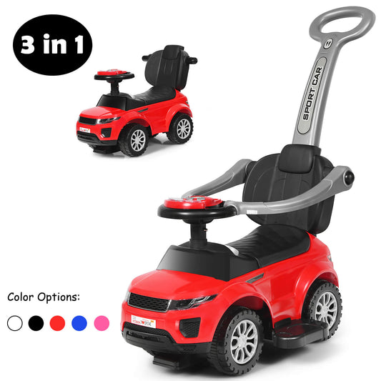 Infans 3 in 1 Ride on Push Car Toddler Stroller Sliding Car w/Music Red