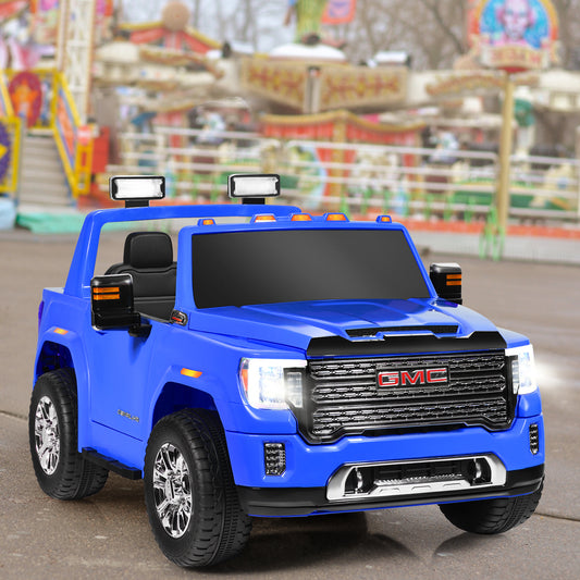 Infans 12V 2-Seater Licensed GMC Kids Ride On Truck RC Electric Car w/Storage Box Blue