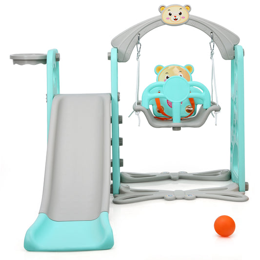 Infans 4-in-1 Toddler Climber and Swing Set w/ Basketball Hoop & Ball GreenGreen