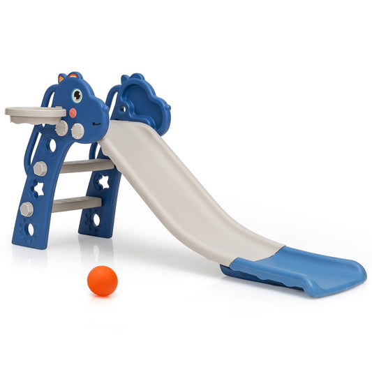 Infans 3 in 1 Kids Slide Baby Play Climber Slide Set w/Basketball Hoop Blue