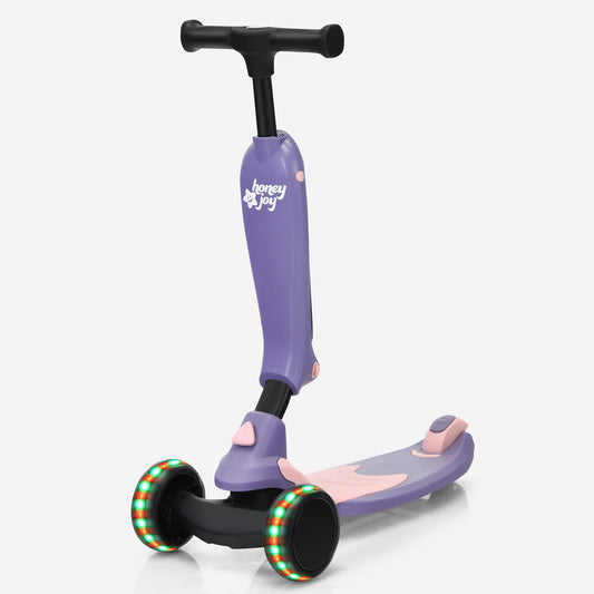 Infans 2-in-1 Kids Kick Scooter w/ Removable Seat Flash Wheels & Brake Purple