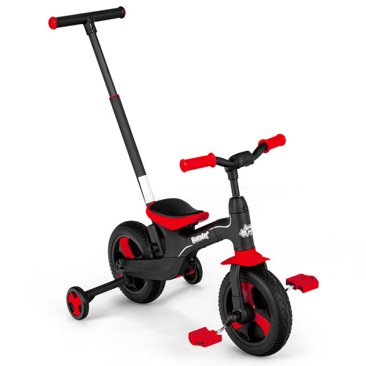 Infans 5-in-1 Kids Bicycle Foldable Toddler Balance Bike W/ Detachable Push Handle Red