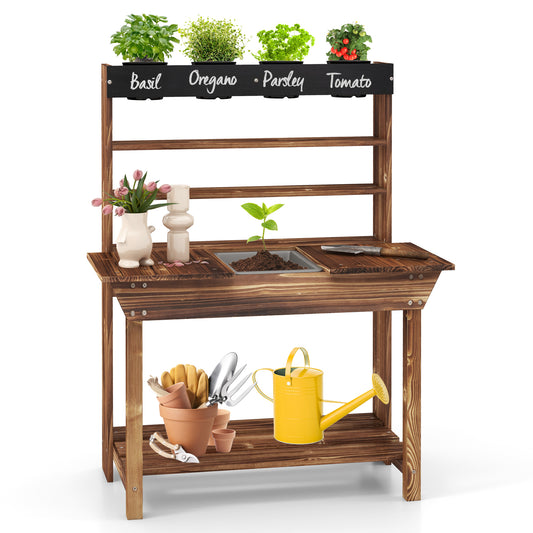 Infans Kids Potting Bench Wooden Toy Gardening Center w/ Removable Sink & Chalkboard