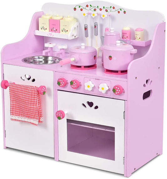 Infans Kids Wooden Play Set Strawberry Pretend Cooking Playset Kitchen Toy Toddler New