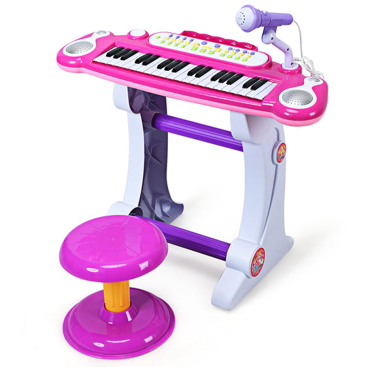 Infans 37 Key Electronic Keyboard Kids Toy Piano MP3 Input w/ Microphone and Stool Pink