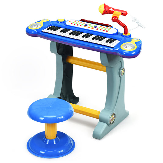 Infans 37 Key Electronic Keyboard Kids Toy Piano MP3 Input w/ Microphone & Stool Blue
