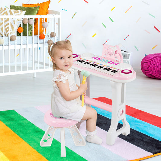 Infans 37-Key Kids Piano Keyboard Playset Electronic Organ Light w/ Stool & Microphone