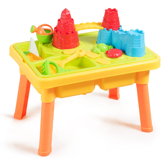 Infans 2 in 1 Sand and Water Table Activity Beach Play Set w/ Sand Castle Molds & Cover