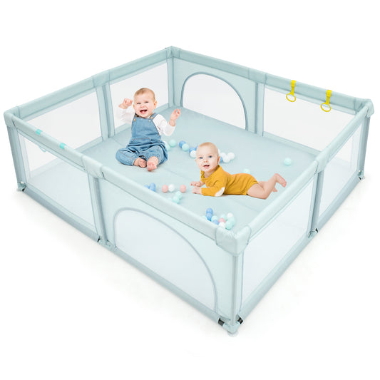 Infans Extra Large Baby Playpen Safety Baby Play Yard w/50 Ocean Balls & 4 HandlesBlue