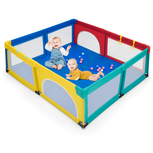Infans Extra Large Baby Playpen Safety Baby Play Yard w/50 Ocean Balls & 4 HandlesColorful