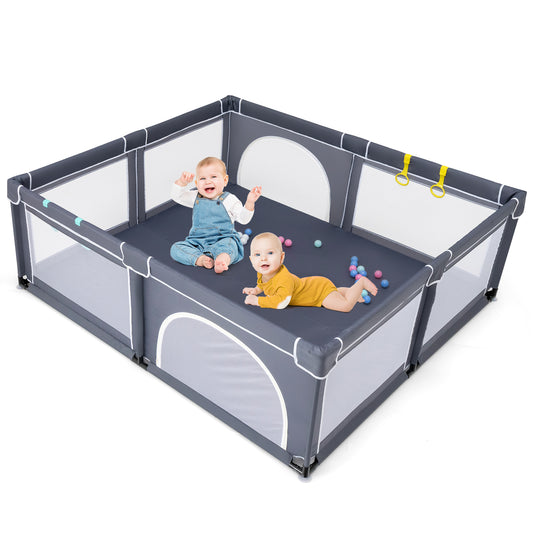 Infans Extra Large Baby Playpen Safety Baby Play Yard w/50 Ocean Balls & 4 HandlesDark Grey