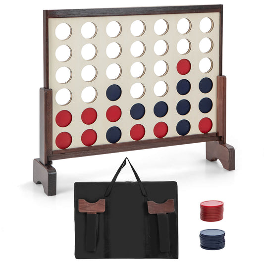 Infans 4-in-a-row Game Set w/ 42 PCS Chips & 600D Oxford Fabric Carrying Bag WoodenBrown