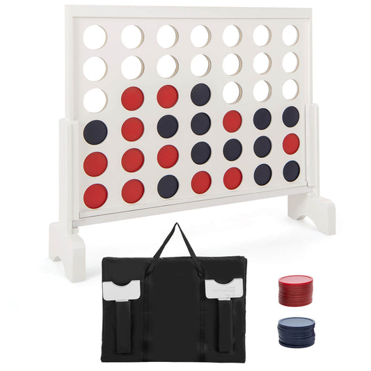 Infans 4-in-a-row Game Set w/ 42 PCS Chips & 600D Oxford Fabric Carrying Bag WoodenWhite