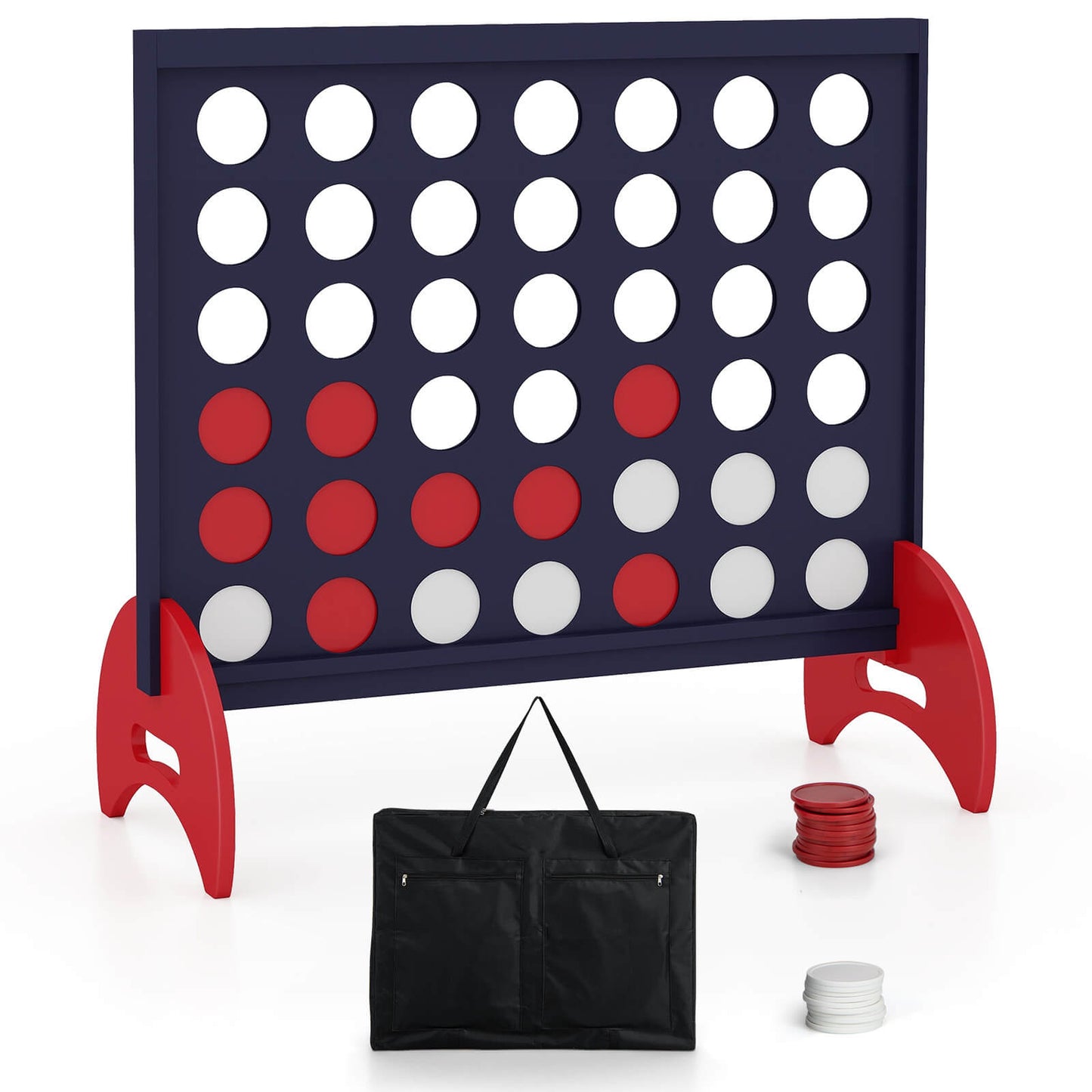 Infans 4-in-a-row Game Set w/42 PCS Chips & 600D Oxford Fabric Carrying Bag for CampingBlue + Red