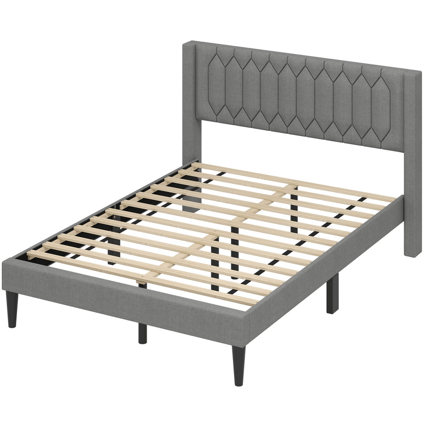 Infans Queen Size Bed Frame Linen Fabric Upholstered Platform Bed w/Wingback Headboard