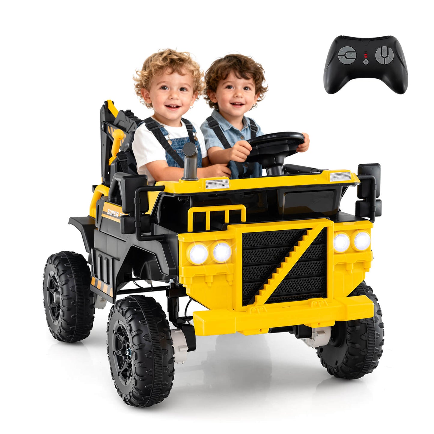 Infans 24V Ride On Excavator, 4WD Electric Truck Construction Vehicle w/Remote Control
