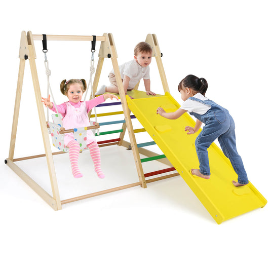 Infans 4-in-1 Indoor Jungle Gym with Baby Swing, Climber, Ladder and Resting PlatformMulticolor