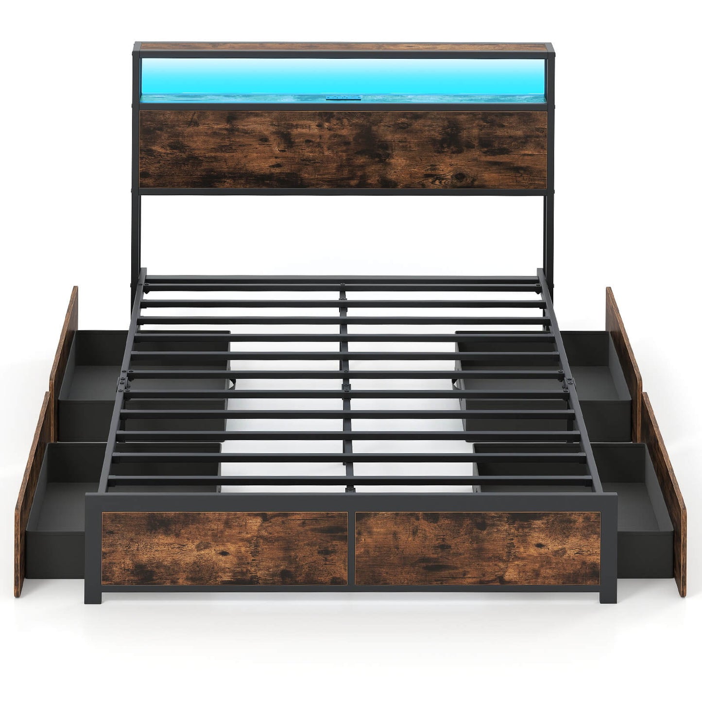 Infans Full Size LED Bed Frame w/2-Tier Storage Headboard & 4 Drawers Charging Station
