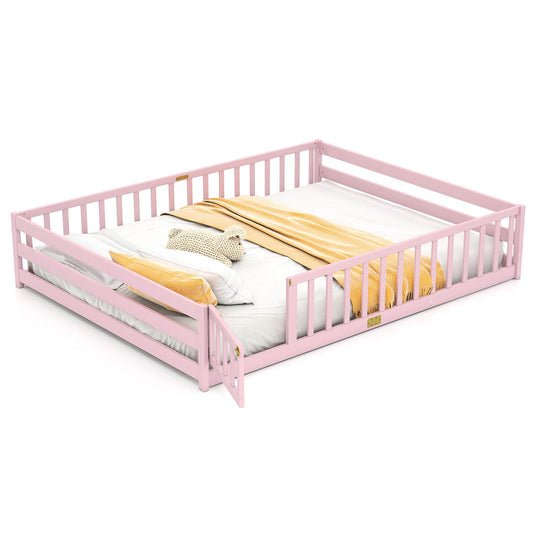 Infans Queen Size Floor Bed with Full Length Safety Guardrails and Door for Boys, GirlsPink