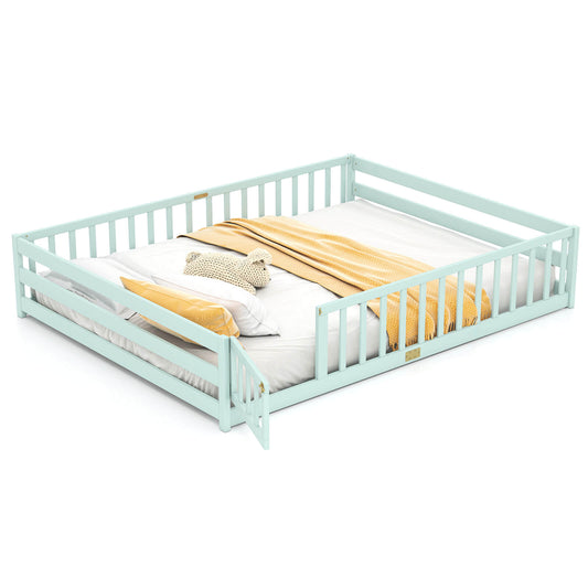 Infans Queen Size Floor Bed with Full Length Safety Guardrails and Door for Boys, GirlsMint Sky