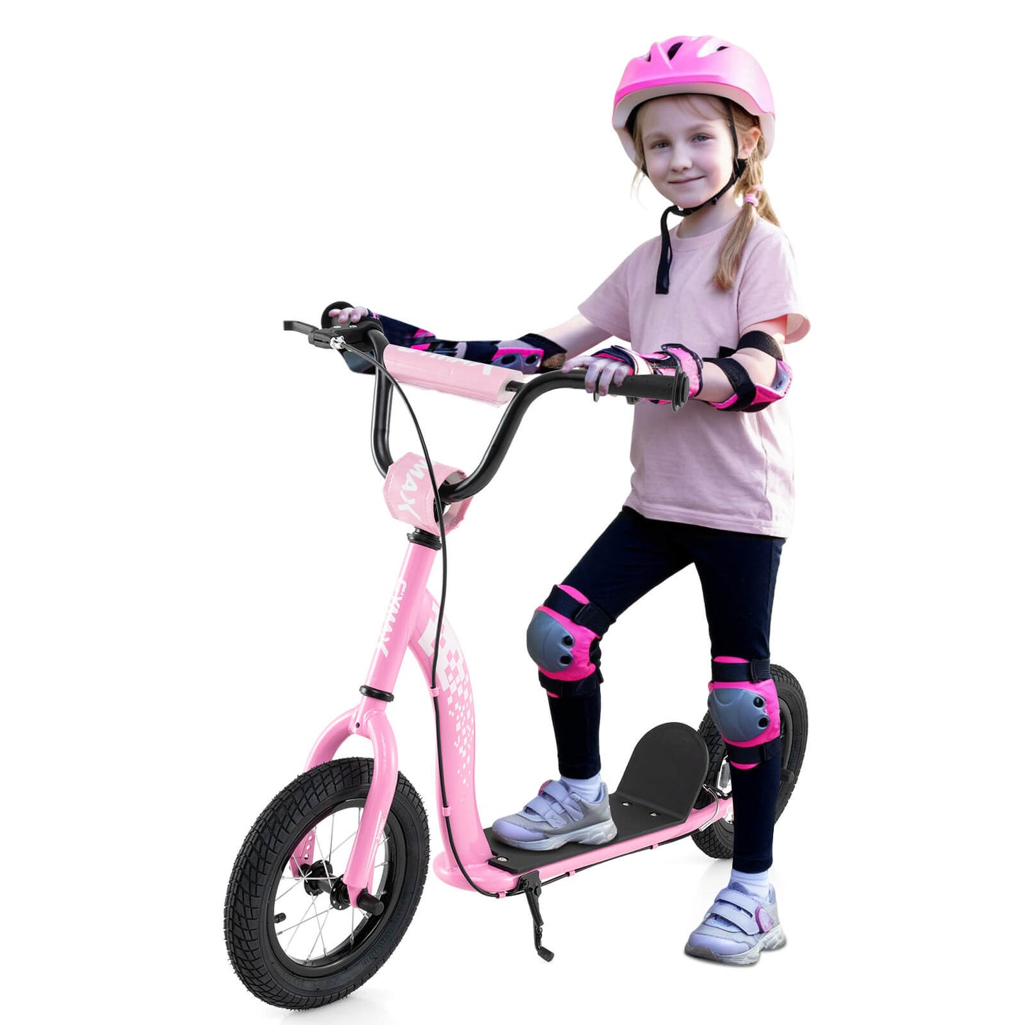 Infans Kids Scooter w/ Adjustable Height Handlebar 12 inch Inflatable Wheels Handbrake