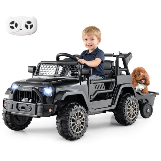 Infans Kids Ride On UTV Car with Detachable Trailer,Parent Remote Control, Light and MusicBlack