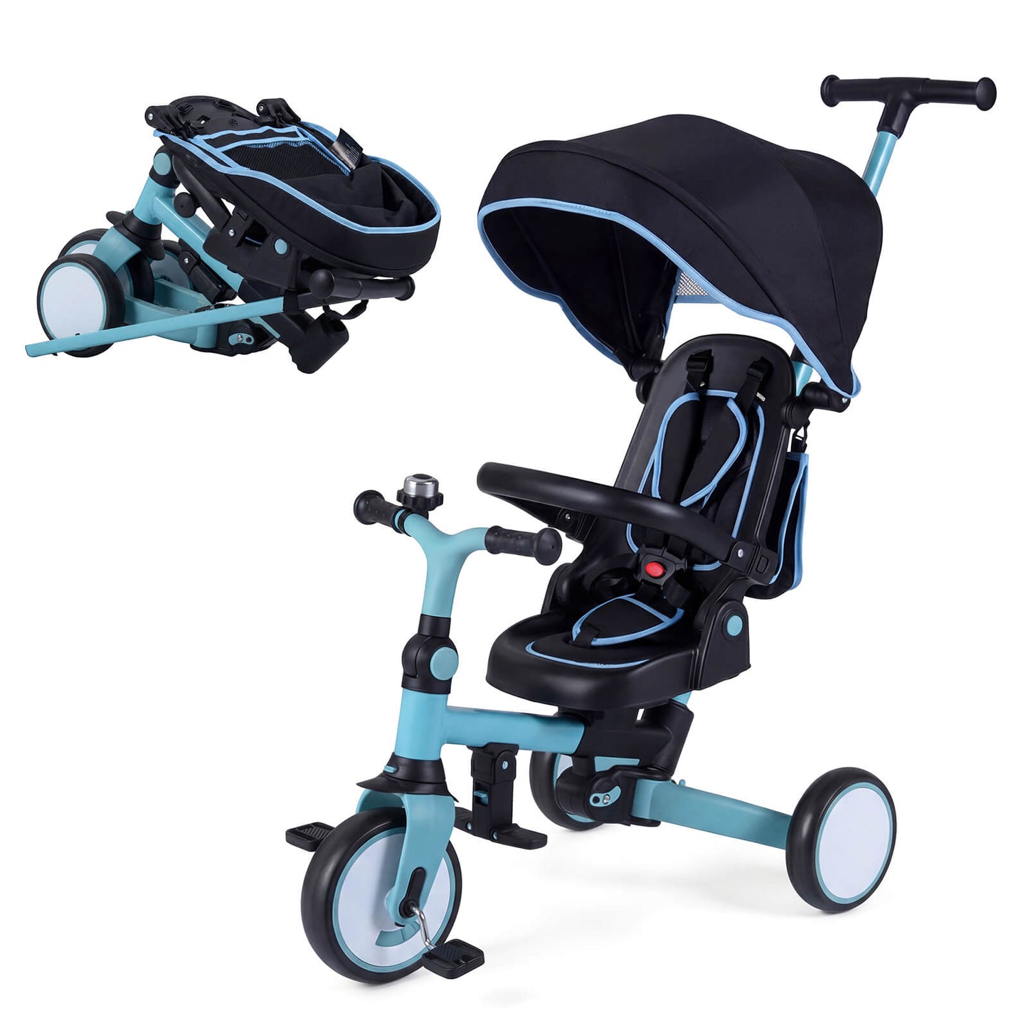 Infans 8-in-1 Toddler Trike with Removable Adjustable Canopy Push Handle Safety HarnessBlue