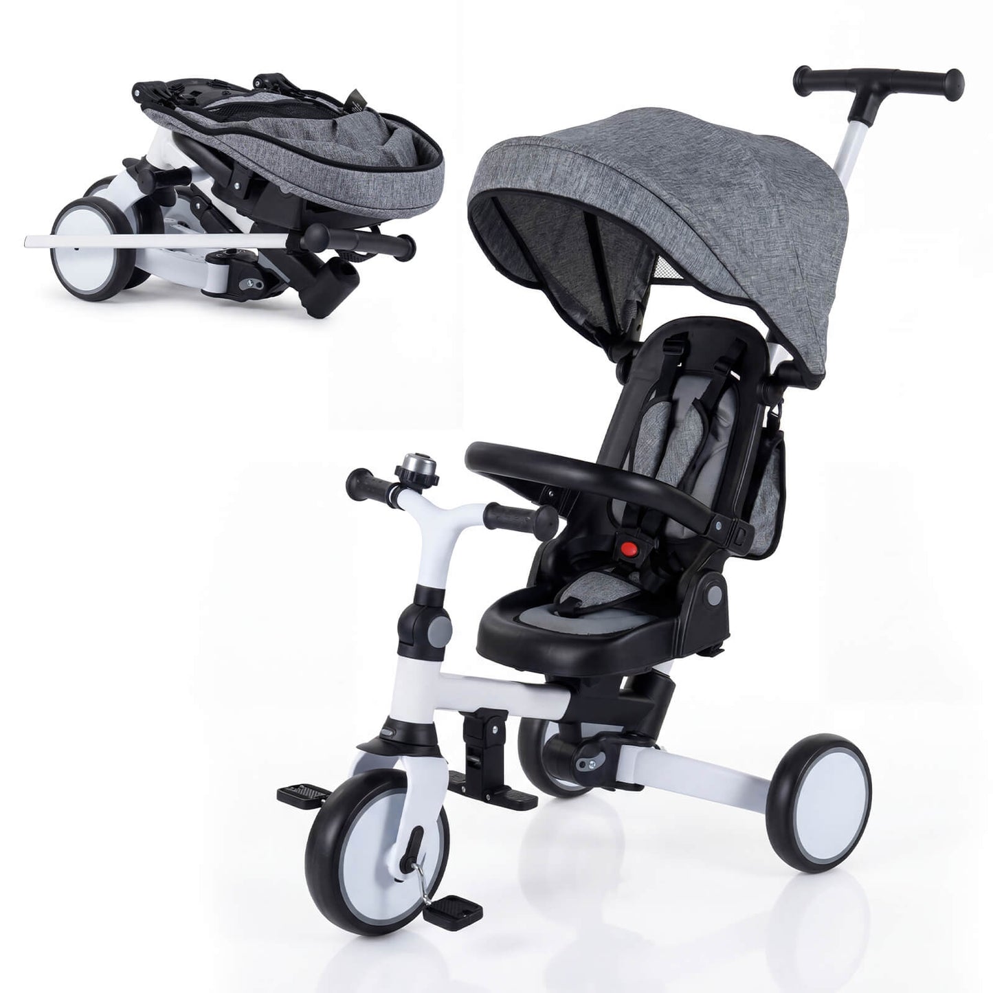 Infans 8-in-1 Toddler Trike with Removable Adjustable Canopy Push Handle Safety HarnessGray