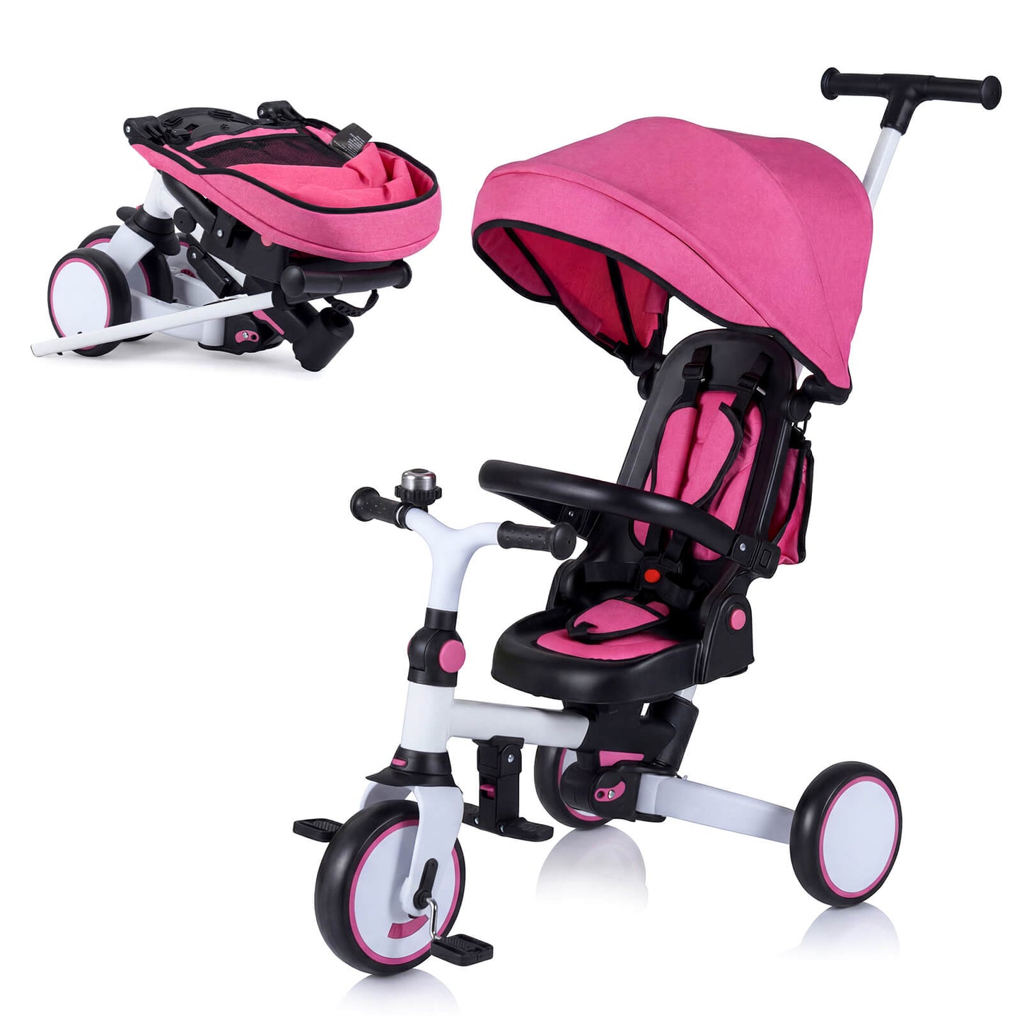 Infans 8-in-1 Toddler Trike with Removable Adjustable Canopy Push Handle Safety HarnessPink