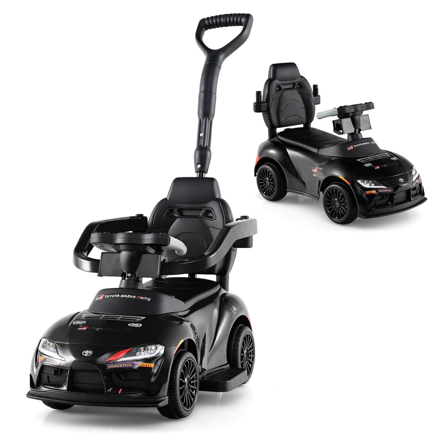 Infans Toyota Licensed Ride on Push Car with Parent-Control Handle Music Safety GuardrailBlack