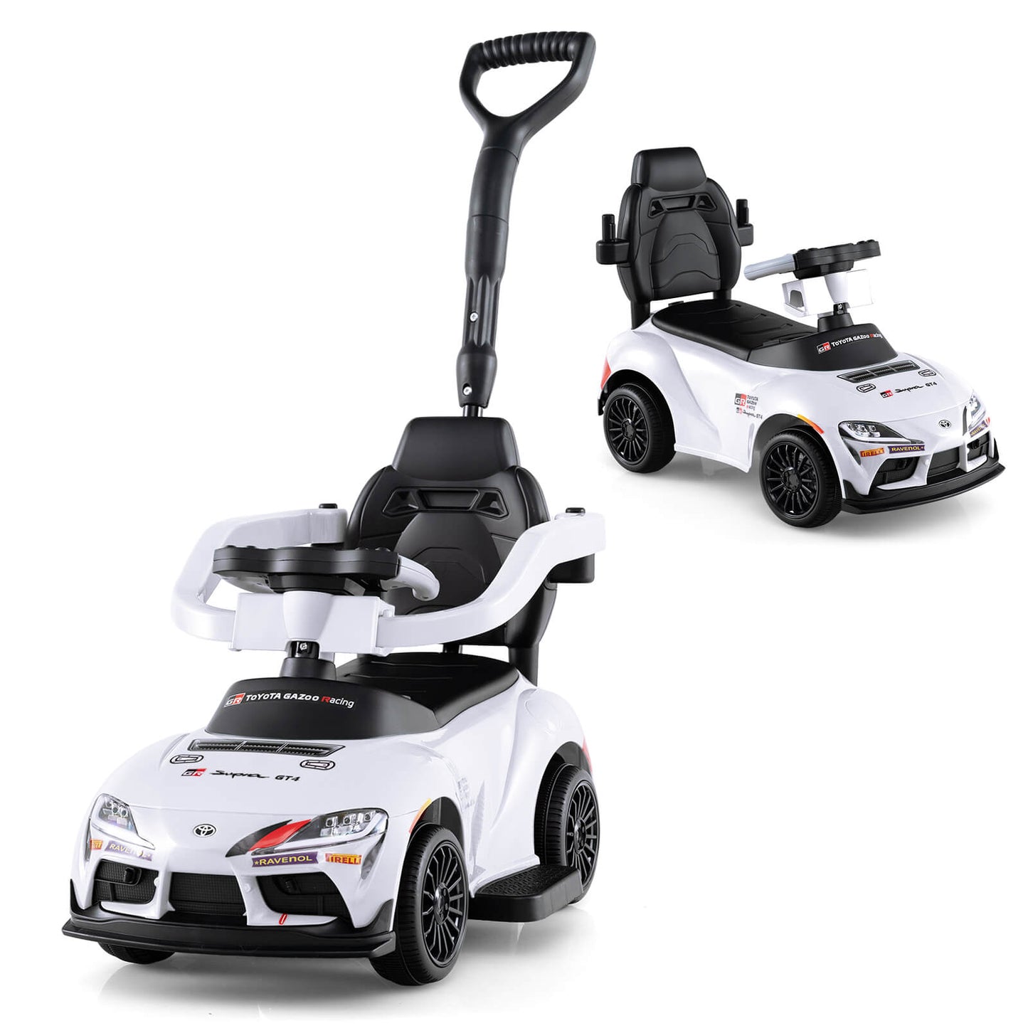 Infans Toyota Licensed Ride on Push Car with Parent-Control Handle Music Safety GuardrailWhite