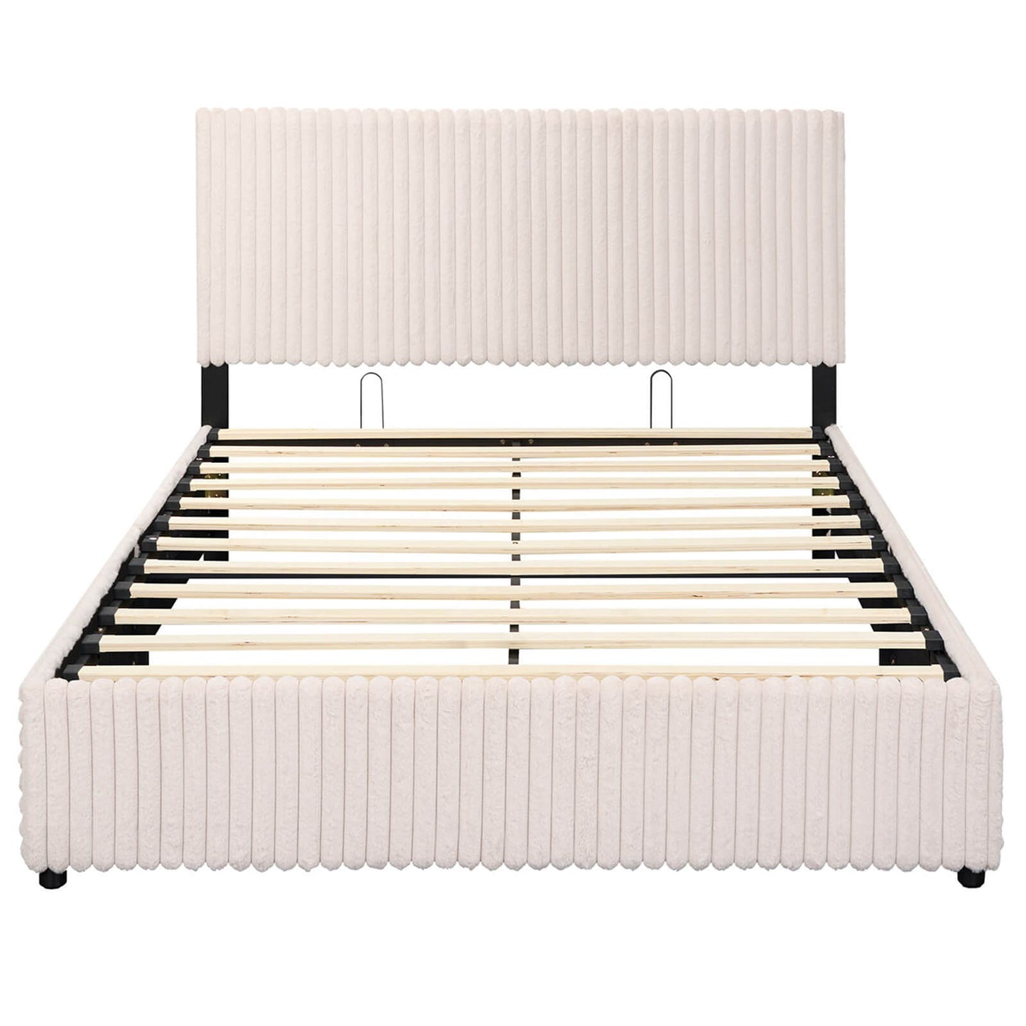 Infans Queen Size Lift-up Storage Bed with Hydraulic Lifts, Wooden Slat Support,  BeigeBeige