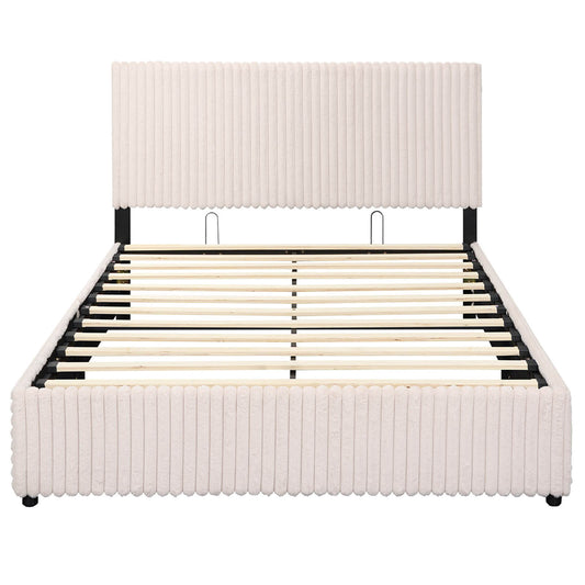 Infans Queen Size Lift-up Storage Bed with Hydraulic Lifts, Wooden Slat Support,  BeigeBeige