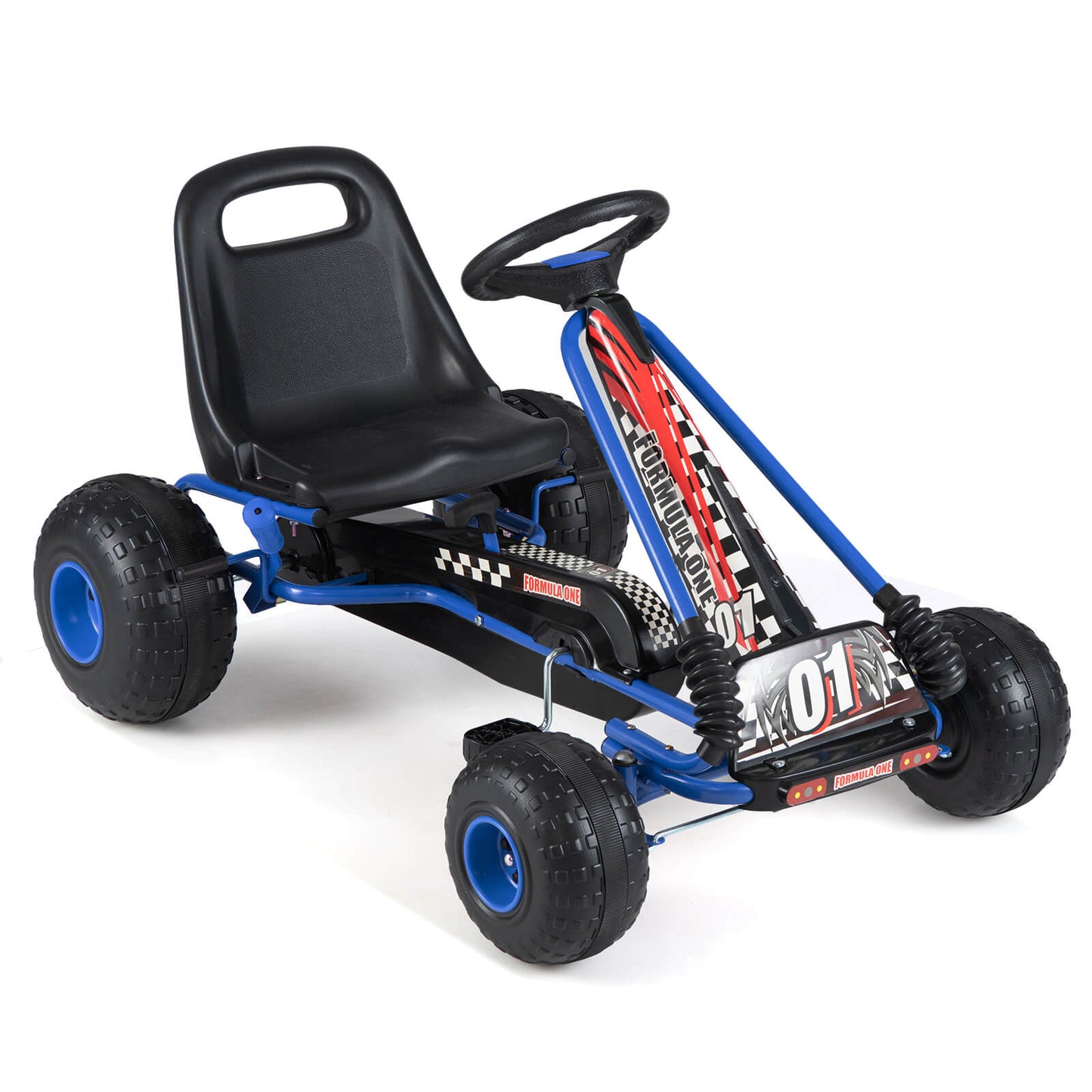Infans Kids 4-Wheel Pedal Go Kart with Clutch and Hand Brake. Multi-Terrain Wheels,Blue.Navy Blue