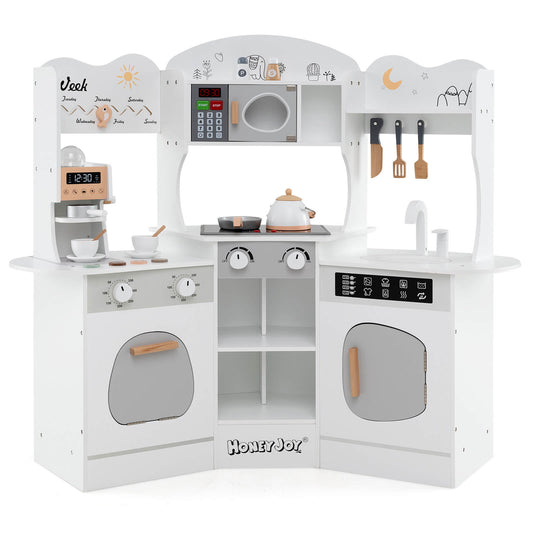 Infans Corner Kitchen Playset w/ Coffee Machine Oven Microwave Washing MachineWhite