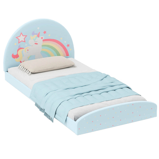 Infans Twin Floor Bed Frame with 210D Oxford Cloth Floor Mat, Middle Support SlatBlue Rainbow