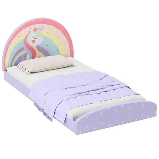 Infans Twin Floor Bed Frame with 210D Oxford Cloth Floor Mat, Middle Support SlatPurple Rainbow