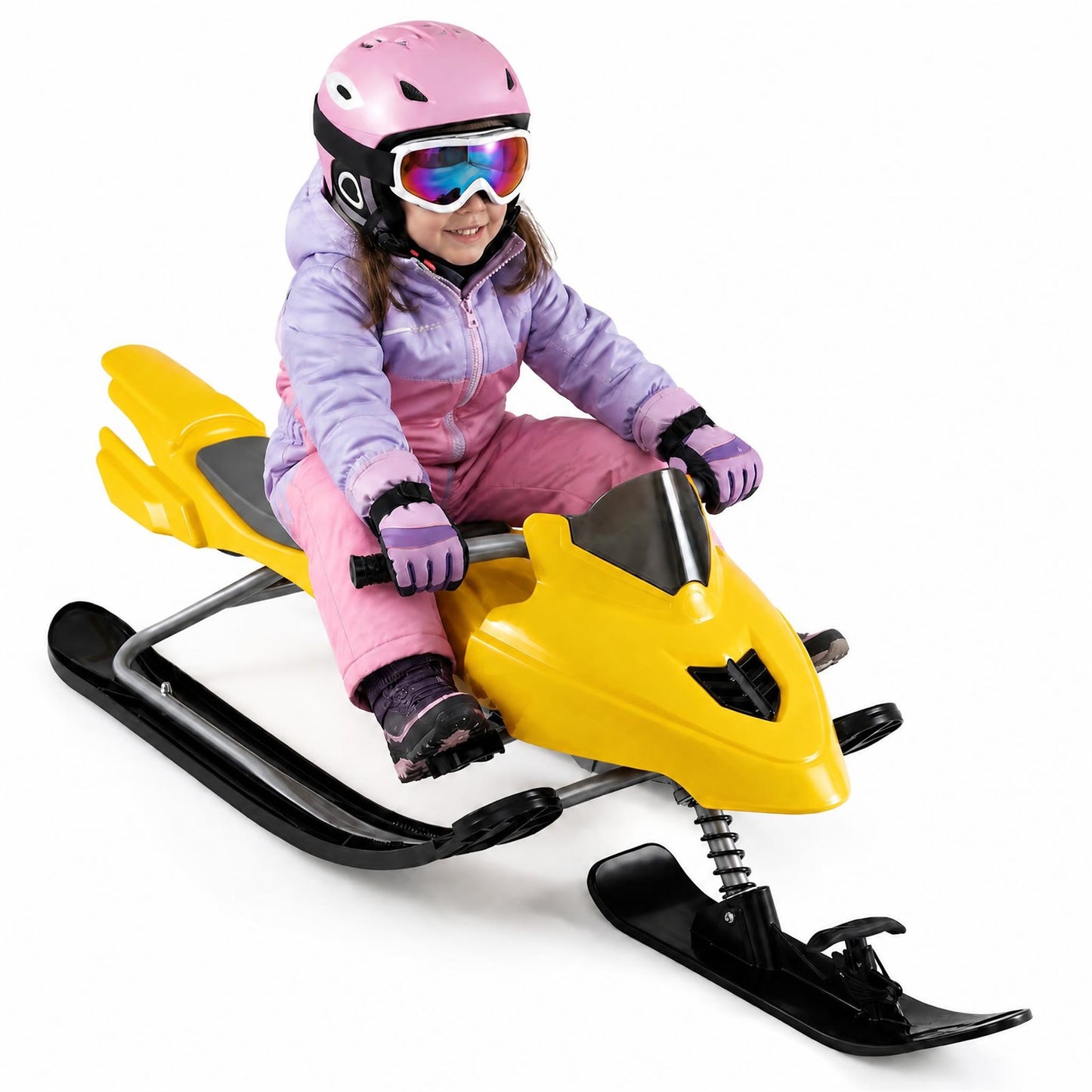 INFANS Snow Racer Sled w/Brakes Tow Ropes Easy Grip Steering Handle for Winter Sports Yellow