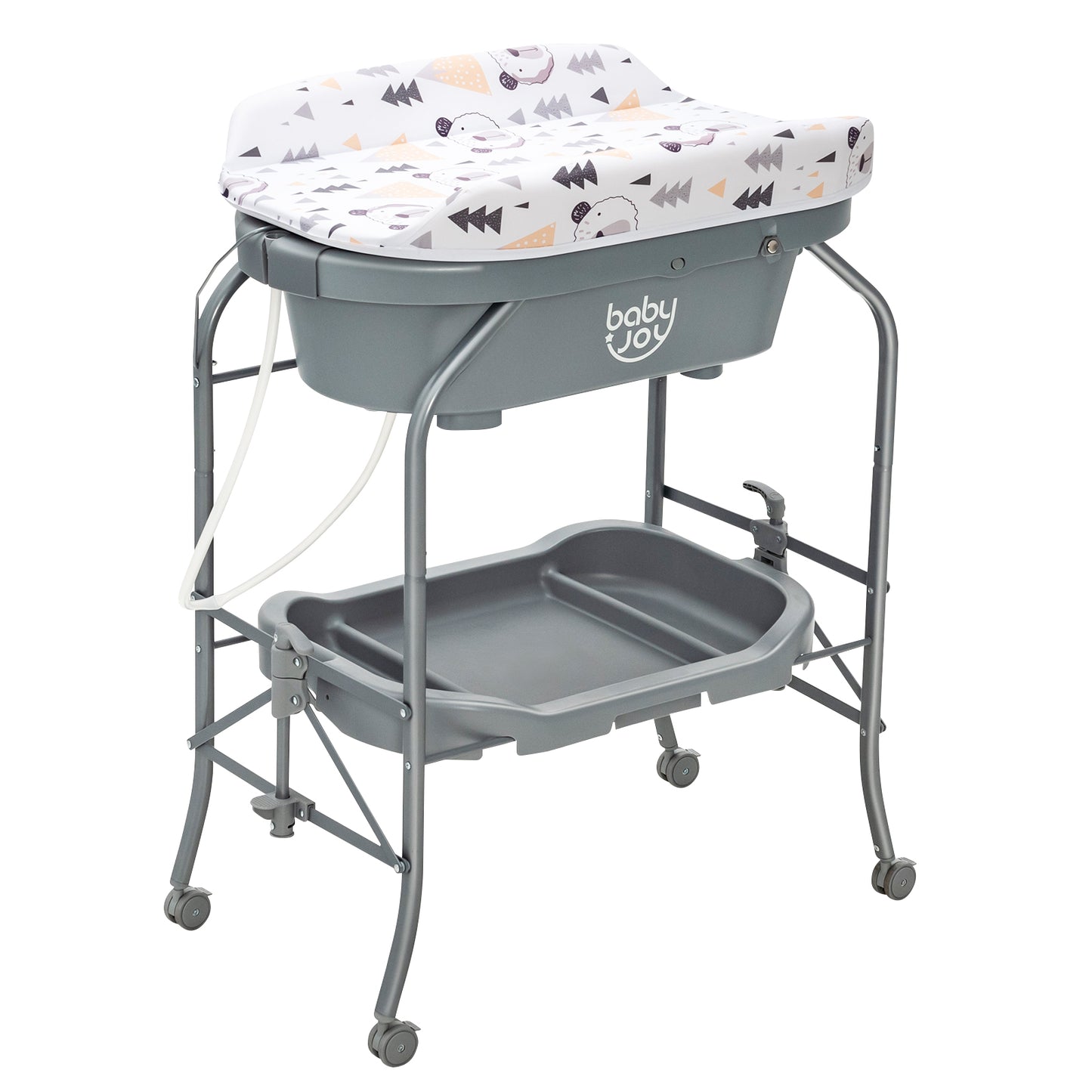 Infans Baby Changing Table w/Bathtub, Folding & Portable Diaper Station w/Wheels  Gray