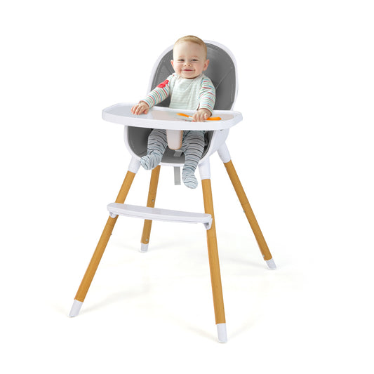 Infans 4-in-1 Infant Feeding Chair Convertible High Baby Chair with Adjustable Tray GreyGray