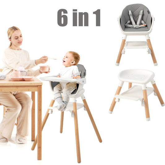 Infans 6-in-1 Convertible Wooden Baby Highchair Infant Feeding Chair w/ Removable TrayWhite