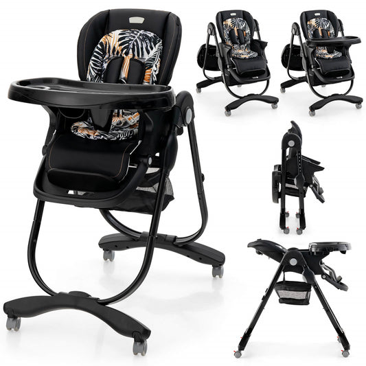 Infans High Chair for Babies & Toddlers w/ Rolling Wheels Adjustable Height FootrestBlack