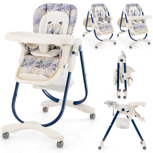 Infans High Chair for Babies & Toddlers w/ Rolling Wheels Adjustable Height FootrestNavy