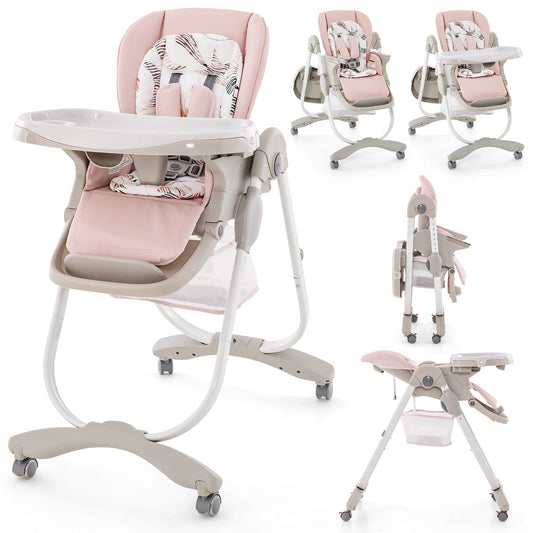 Infans High Chair for Babies & Toddlers w/ Rolling Wheels Adjustable Height FootrestPink