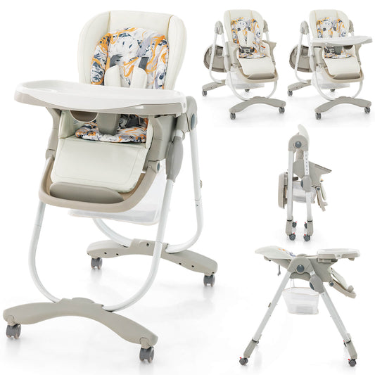Infans High Chair for Babies & Toddlers w/ Rolling Wheels Adjustable Height FootrestWhite